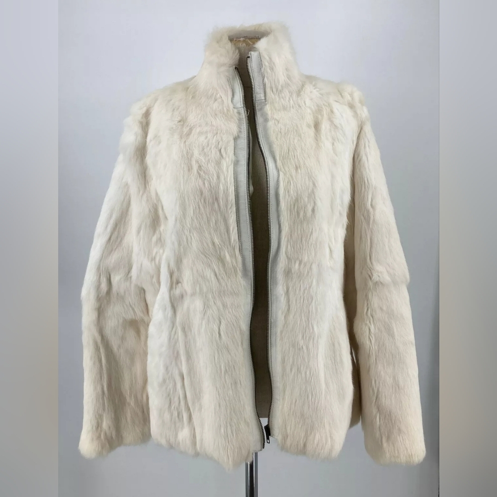 Vintage Phase Two Fesigner White Rabbit Fur Full Zip Coat Size~ XL